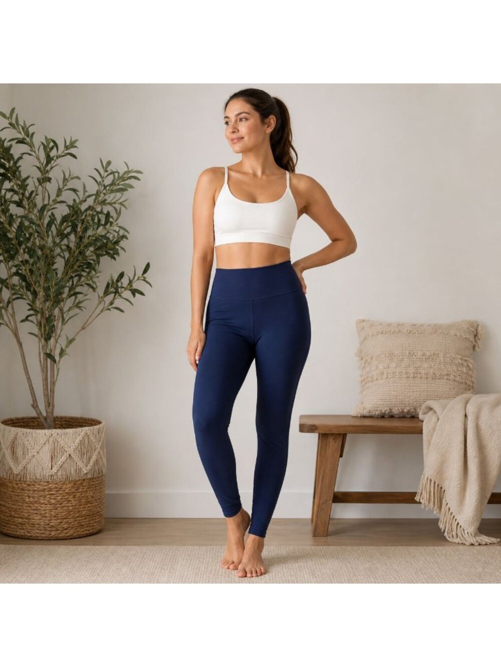 Quince Navy Blue High Waisted Leggings Women’s Small Stretch Active Yoga Pants